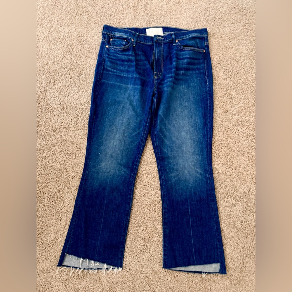 MOTHER Dark Blue The Insider Crop Step Fray Jeans Like New Size 34